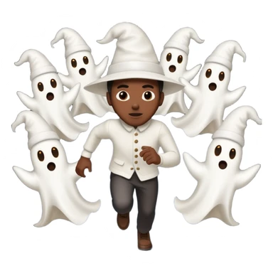 A black male being chased by ghosts with pointy white hats sticker