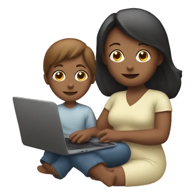 child with laptop and mom next to it sticker