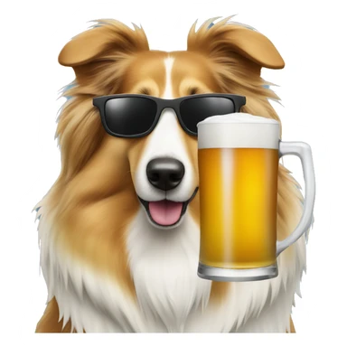 Rough collie dog wearing sunglasses drinking a beer sticker