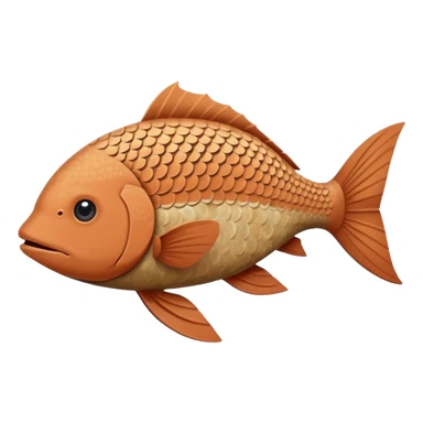 Fish. Longer, thinner body covered in dusty terracotta scales with a rough, sandpaper-like texture. Fins are smaller and more rigid, adapted for digging through mud. Dull brown and tan coloring with sandy patterns. long whiskers. very long, thin body. pokemon style. sticker