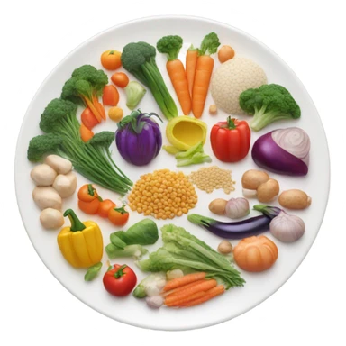 round white plate full of healthy food sticker