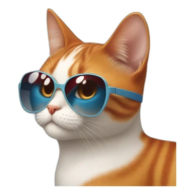 cat whit sunglasses and heels and red hair on top and blue paws sticker