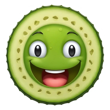 A round pickle slice with a happy face sticker