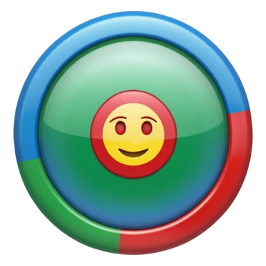 A glossy 3D emoji icon of the Romani flag. The flag is a horizontal bicolor, blue on top and green on bottom. A red spoked wheel chakra symbol is centered across the middle. The style is cute, rounded, shiny, plastic texture, digital icon art, isolated on a plain background. sticker