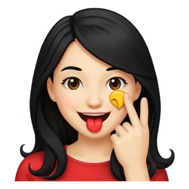 emoji biting finger flirty, and long black hair sticker