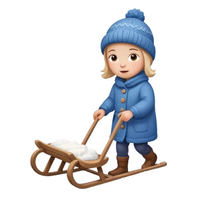 child pulling sled in snow fall and ground with snow sticker