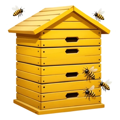 A wooden hive box with bees buzzing around the entrance. sticker