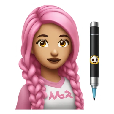 Girl with pink hair and long eyelashes holding a vape pen sticker