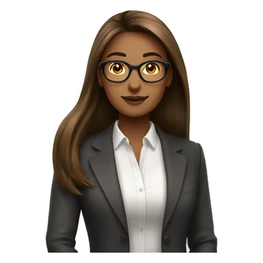 Femme  cheveux lisse long brun lunette sticker