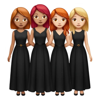 Can you create an image of 3 friends together one with red bright hair light skin one the other with brown hair with some blonde highlights in the hair fair skin the last one with light brown a tint of orange hair and black long hair with brown with dresses dark hair on one sticker