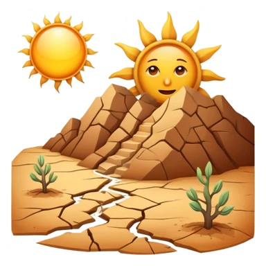 cracked dry earth with sun symbol above it, drought symbol sticker