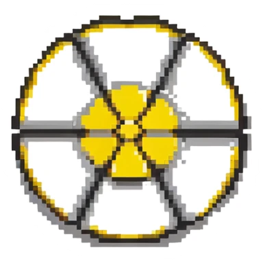 Pixel art radiation hazard warning trefoil symbol in yellow and black sticker