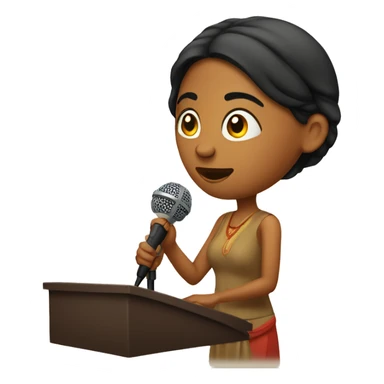 Indian woman speaking into a microphone sticker