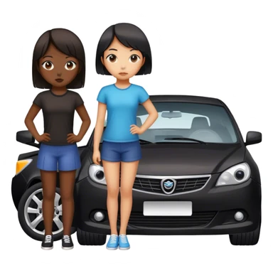 two asian girls black broken car sticker