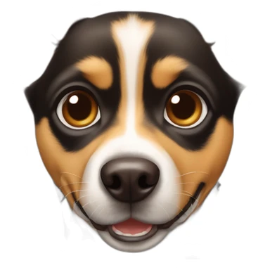 black and brown mutt dog with mostly german shephard head but larger chihuahua eyes and nose with large overbite with left upper sharp canine tooth crooked and sticking out of mouth sticker