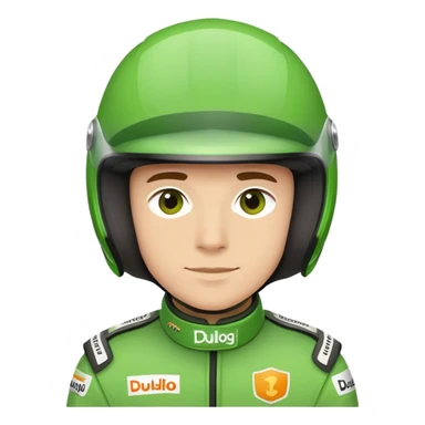 Race car driver full helmet in style of Duolingo avatar sticker