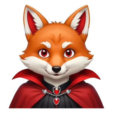 Vampire Pet, fox in red collar cloak, red eye, fang sticker