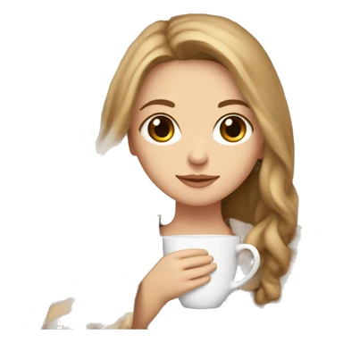 white girl with light brown long hair and brown eyes with blanket wrapped about shoulders and sipping tea sticker