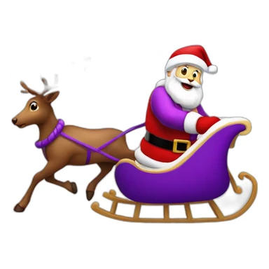 Santa Claus dressed in purple running with his sleigh and reindeer to deliver presents sticker