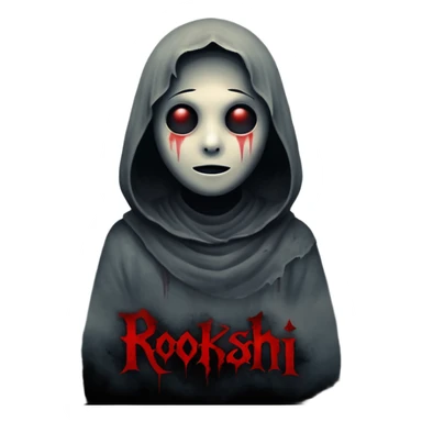 Dark horror wallpaper, 1080x2400, smoky grey charcoal background, subtle eerie light, misty fog, floating dust ("dhoasha dhoasha"), centered text "ROJONI" in distressed horror font, faint red smears, cinematic grain, spooky vibe --ar 9:20 --v 5 sticker