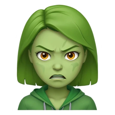 Give me a woman in green who is angry. her skin should also be greeb  sticker
