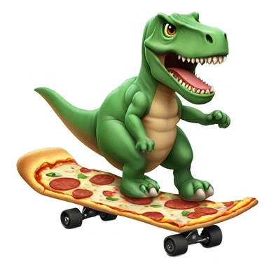 tre rex eating a pizza while skateboarding sticker