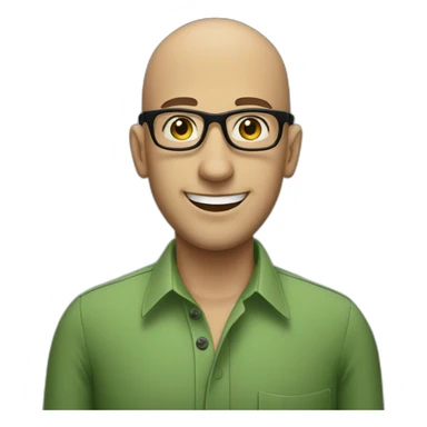 smiling jewish man with shaved head in rectangular black glasses and green button up shirt sticker