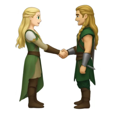 A white woman shaking hands with Legolas sticker