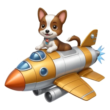 Puppy on top of a rocket ship sticker