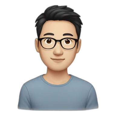 30 year old Asian man with no facials hair thick round black glasses and losts of freckles and short black hair sticker