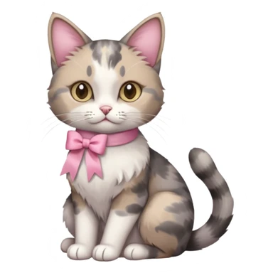 Sitting Dilute grey calico cat with pink ribbon sticker