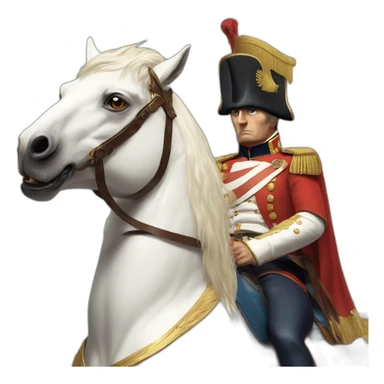 serious angry napoleon on white horse hold a golden eagle sticker