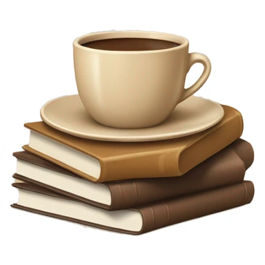 beige cup of coffee on top of a small stack of brown and beige books sticker