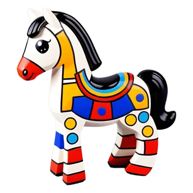 Dymkovo toy horse, traditional Russian clay figurine with colorful geometric patterns, white base with red, blue and yellow decorations sticker