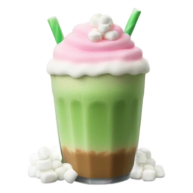 ice latte matcha with pink foam and marshmallow  sticker