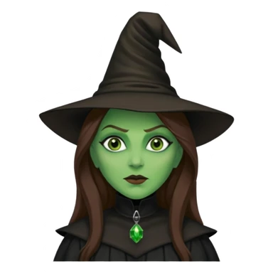 Wicked Witch of the West from the Wizard of Oz with green skin and eyes, brown long hair, black outfit sticker