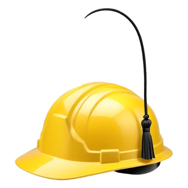 A bright yellow hard hat with a small black tassel hanging from one side, combining the traditional graduation cap with an engineer's safety helmet. The helmet has realistic ridges and a sturdy design, symbolizing construction, engineering, and technical expertise. The tassel is slightly swaying, adding a graduation touch. The background is plain white. sticker