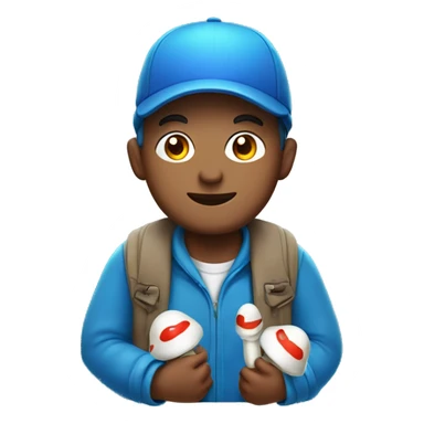Mr.cute wearing a blue cap carrying mushroom capsules sticker