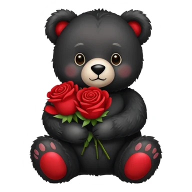 Black stuffed bear holding roses sticker