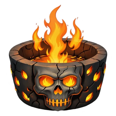 A circular pit (looking top down) with fire and skulls inside, in a dark and gritty style like your bleeding skull art sticker