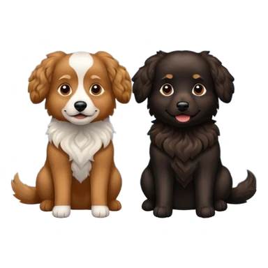two dogs with wavy hair, one black and one brown with mountains sticker