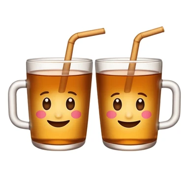 two brown mate teas in 500ml plastic cups clinking, emoji style, no cups, white background sticker