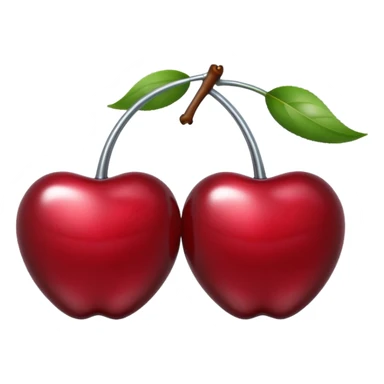A pair of cherries emoji made of liquid silver chrome, smooth rounded shapes, glossy metallic surface, subtle sensual vibe, luxury sexy aesthetic, iOS emoji style, centered, clean white background sticker