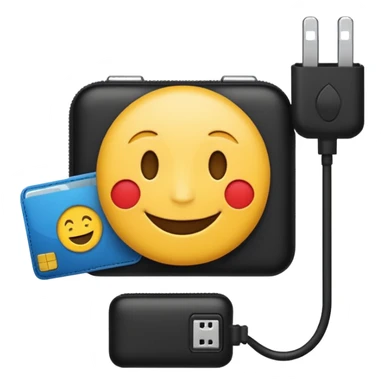 smiling face emoji with digital wallet and plug connecting to it representing connecting your wallet sticker