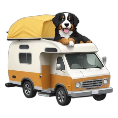 bernese mountain dog driving a camper sticker