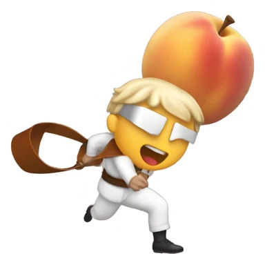A man hitting a peach with a belt sticker