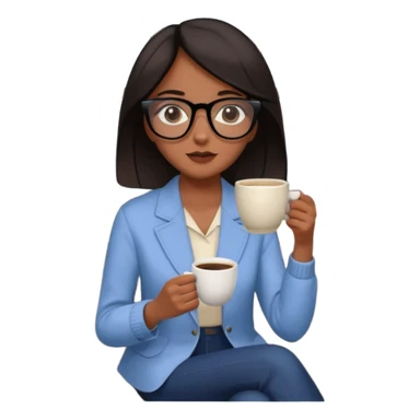Chica de pelo negro ojos negros y piel morena con lentes oversize square GAFAS DE LEER BIEN GRANDES  , sentada en una sala de casa , en la mano derecha una taza de cafe con una flor negra de diseno. Sentada mirando un drama koreano en la television.  sticker