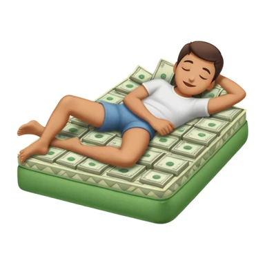 happy person napping on mattress of money sticker