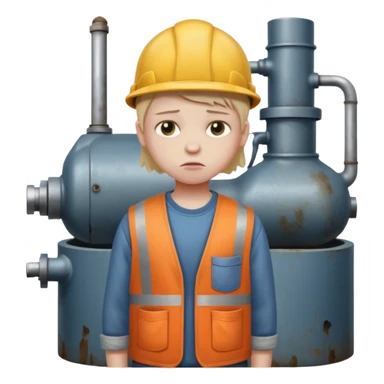 a child with a sad face works in a factory sticker