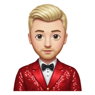 Sam Smith with blonde hair and short beard, red sequin outfit sticker